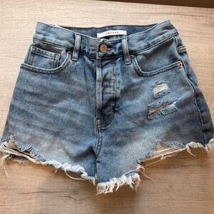 Pacsun Vintage High Rise Denim Blue Jean Shorts with Distressed Details